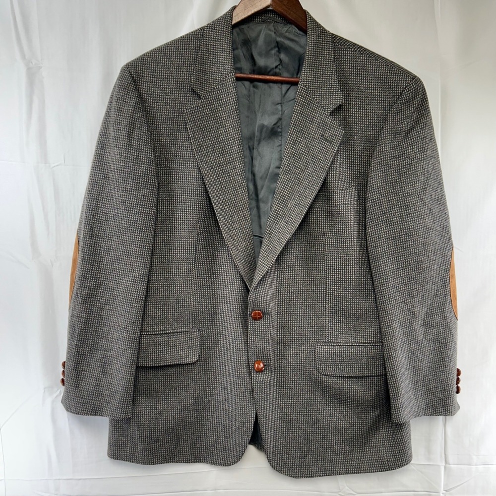 Oak Creek Blazer Mens 42R Grey Brown Tweed Suede Elbow Patches USA Made